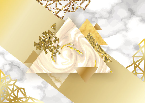 金色背景的小册子，旗帜，大理石纹理在时尚的极简几何风格三角形，金色线条，花岗岩，闪光，矢量时尚壁纸图片下载