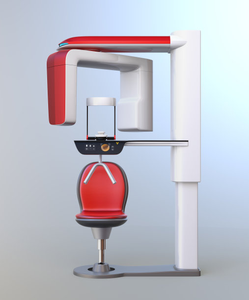牙科3D x光机与病人椅隔离在梯度背景图片下载