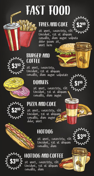 快餐菜单在黑板上设计图片下载