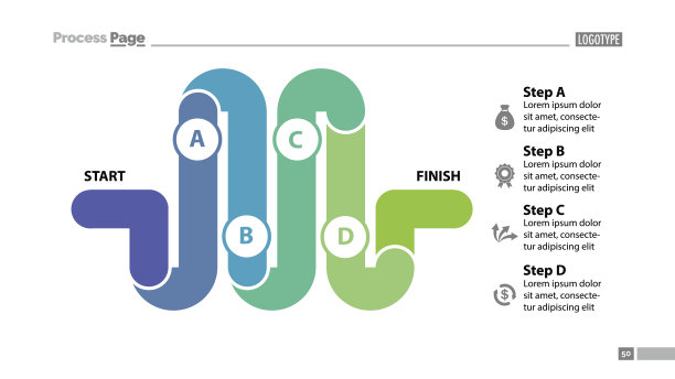 四部分工作流程幻灯片模板图片下载