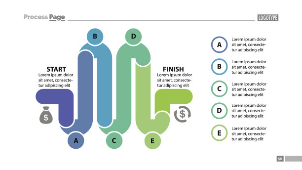 五部分工作流程幻灯片模板图片下载