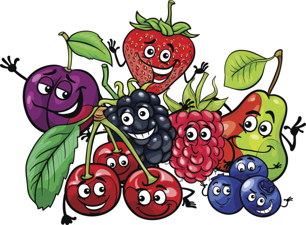 有趣的水果人物群卡通插图图片下载