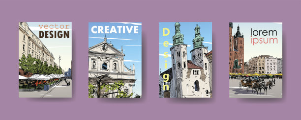 波兰。克拉科夫。覆盖时尚的设计模板，矢量背景设置。设计行业的海报，海报，横幅，传单图片下载