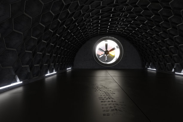 三维渲染的混凝土车库与六边形模式图片下载