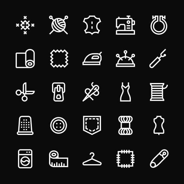 缝纫图标-中线-白色图片下载