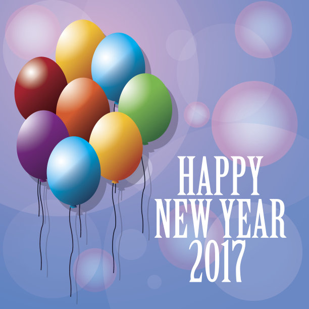2017年新年贺卡Ed气球模糊背景图片下载