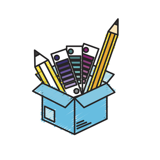 里面有铅笔和调色板的盒子图片下载