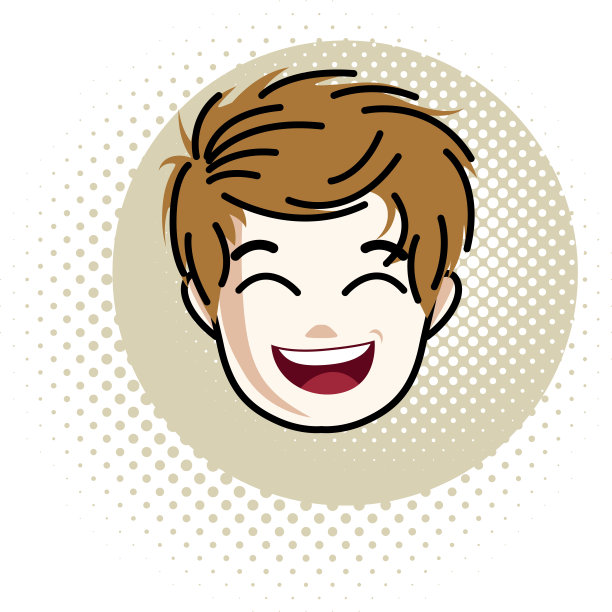 可爱的男孩脸，人的头。矢量红发字符，积极的幼儿面部特征。图片下载