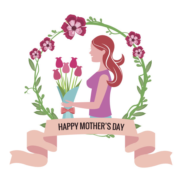 母亲节快乐——女子花束花冠丝带图片下载