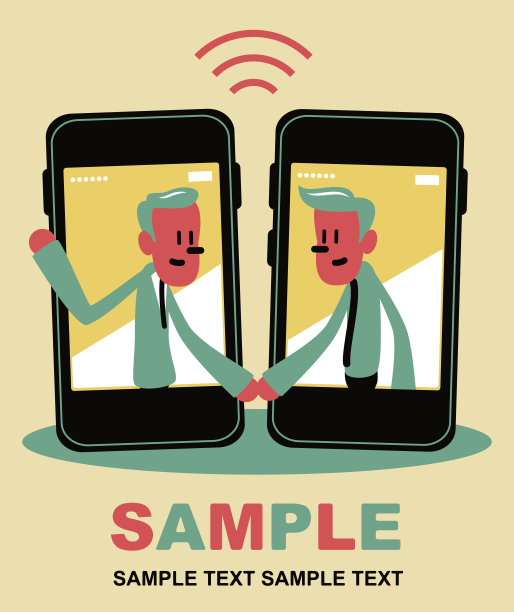 两个微笑的商人在一个智能手机里，见面(问候)握手图片下载