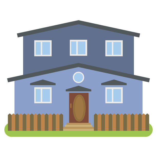 白色背景、蓝墙的私人住宅。图片下载