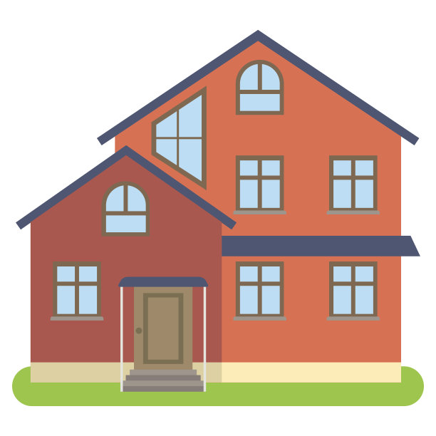 白色背景上有红墙的私人住宅图片下载