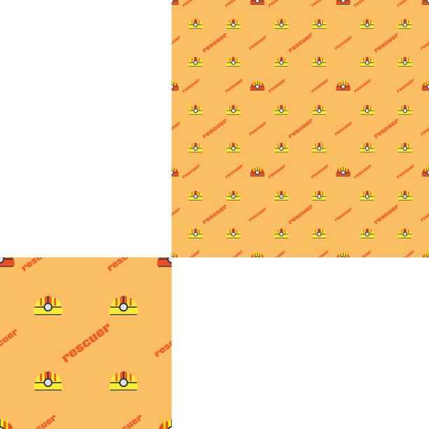 无缝图案的救援和消防用塑料头盔和文字上的黄色背景与图案单位。图片下载