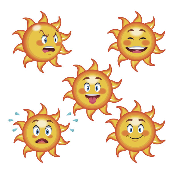 收集有趣的太阳不同的脸卡通素材图片