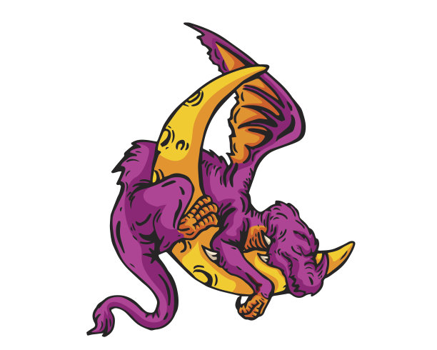 可爱的龙在新月上睡觉的插图图片下载