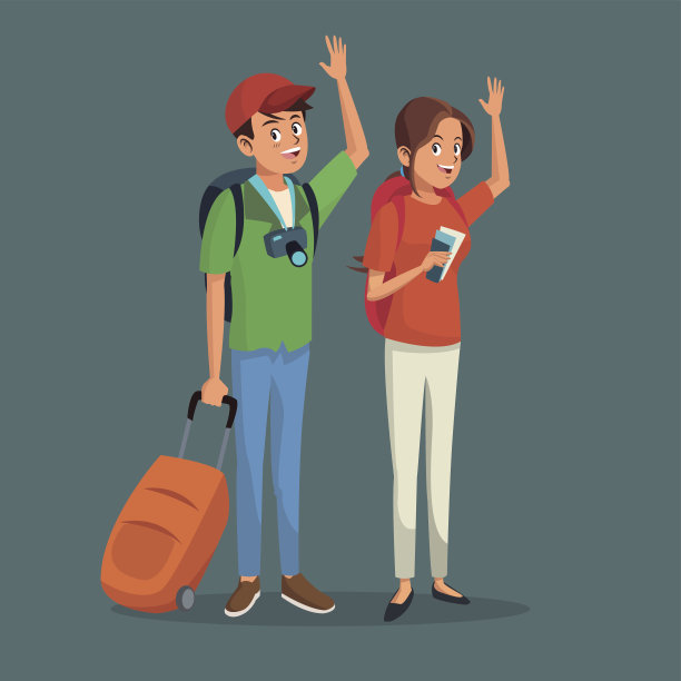 卡通旅行者夫妇喜欢背包图片下载