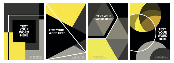 集4最小几何图形封面设计。简单的海报模板在黑色和黄色。图片下载