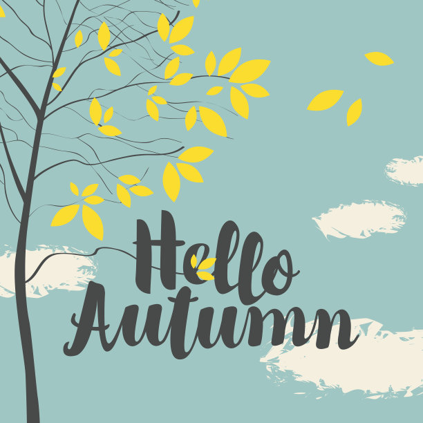 风景与秋天的树叶在树枝上图片下载