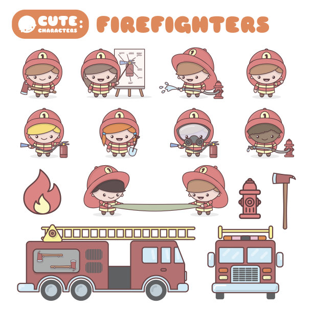 Q版可爱卡通职业人物：消防员素材图片