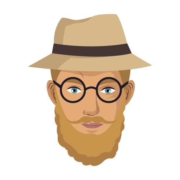 肖像男，金发，胡子，温柔，帽子，眼镜，蓝眼睛图片下载