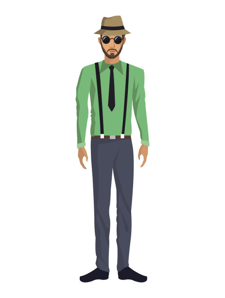 戴帽子眼镜穿背带裤的休闲时尚男人图片下载