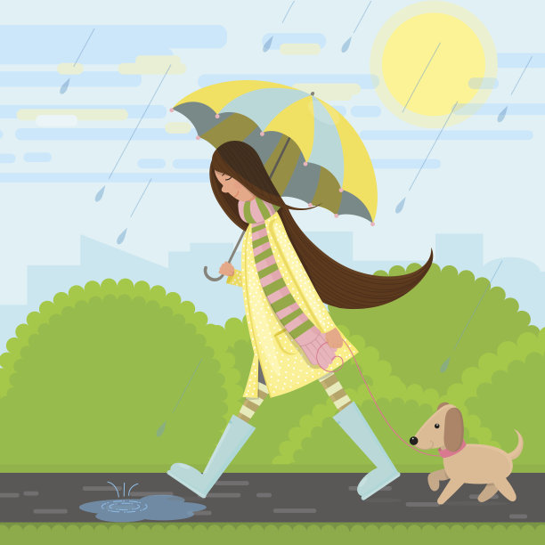 一个女孩在遛狗图片下载