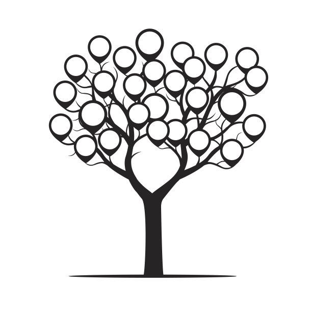 有边框的黑树。矢量插图。图片下载