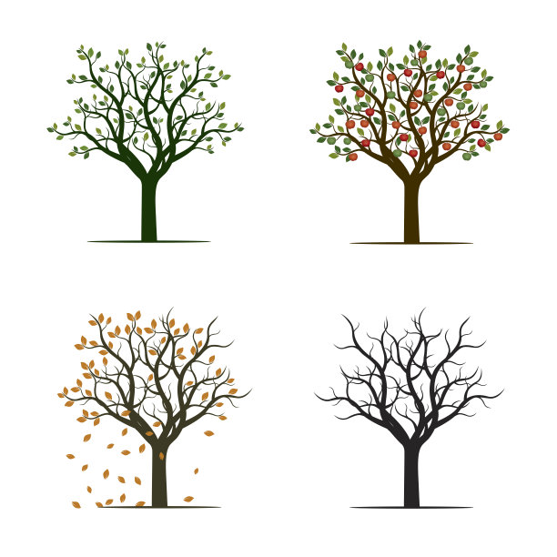 绿树和红苹果。矢量插图。图片下载