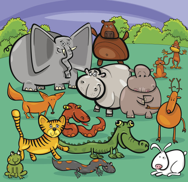 卡通野生动物人物群图片下载