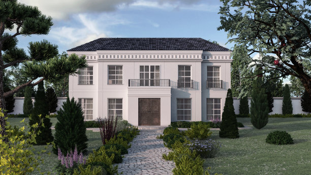 美丽的房子外部- 3d渲染图片下载