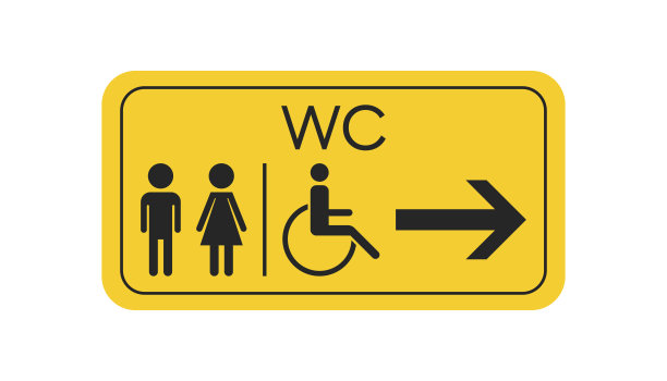 厕所，厕所矢量图标。男人和女人在黄色的牌子上登记厕所。图片下载