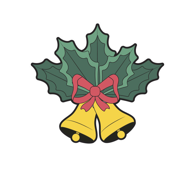 铃铛带蝴蝶结和叶子装饰图片下载