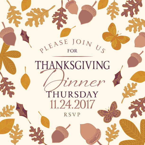 手绘秋叶背景感恩节晚餐邀请图片下载