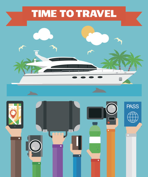 带游艇的平坦设计。现代向量图片下载