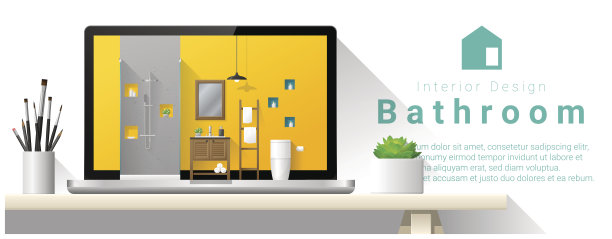 现代浴室室内设计背景、矢量、插画图片下载