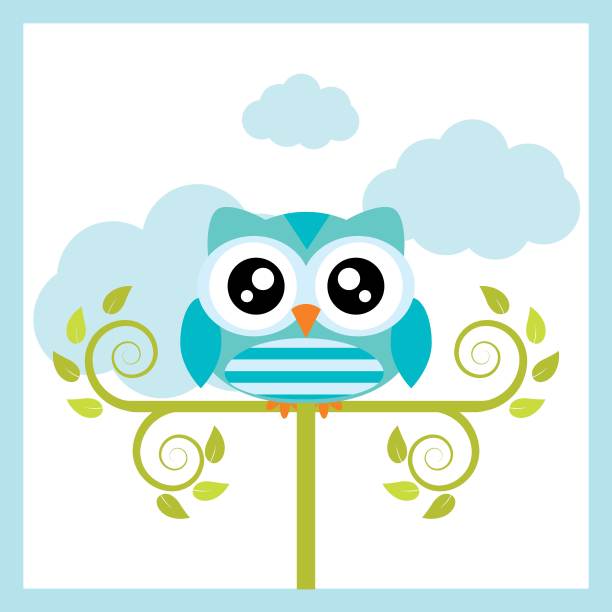 可爱的猫头鹰树上的树枝矢量卡通插图图片下载