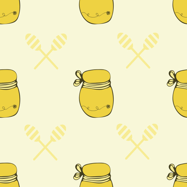 矢量包装模板与无缝蜂蜜模式。养蜂人的背景。天然有机蜂蜜收集罐。图片下载