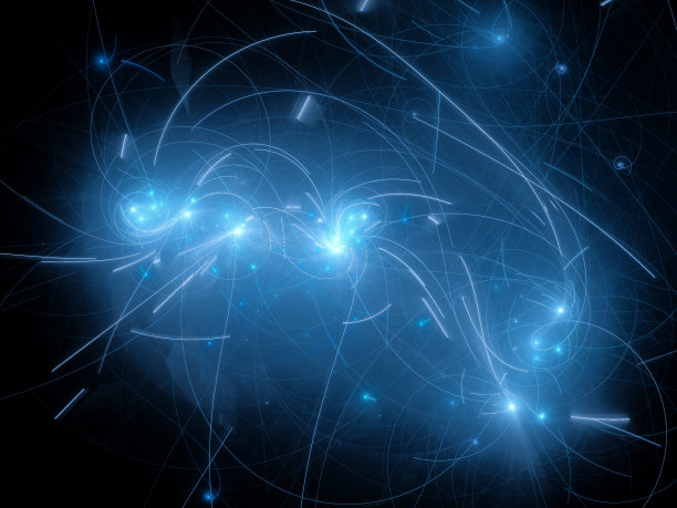 在太空中有轨迹曲线的蓝色发光恒星图片下载