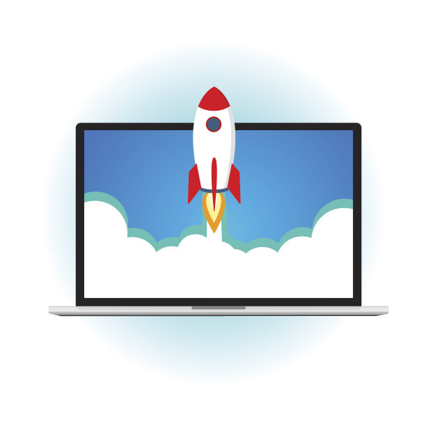 从笔记本电脑发射火箭。创业概念。素材图片