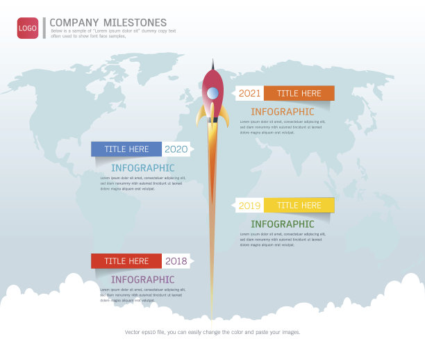 里程碑时间轴信息图设计，路线图或战略计划，以定义公司的价值，可以使用里程碑在项目管理中的时间表，以标记在项目时间轴上的特定点图片下载