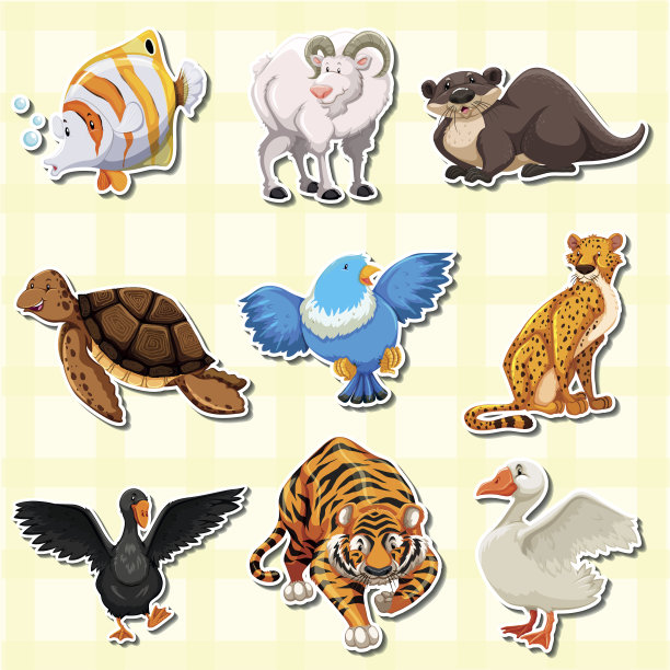 可爱动物贴纸设计图片下载