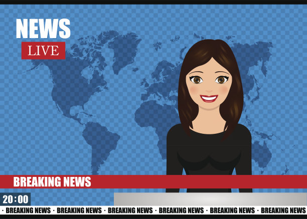 女新闻播音员报道突发新闻。新闻矢量插图。图片下载