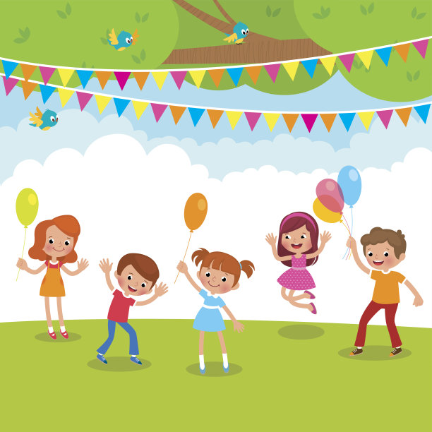 一群孩子在户外玩气球，玩得很开心图片下载