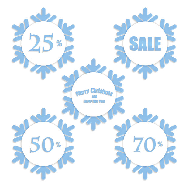 圣诞和新年的标签在雪花的形状出售孤立在白色的背景图片下载