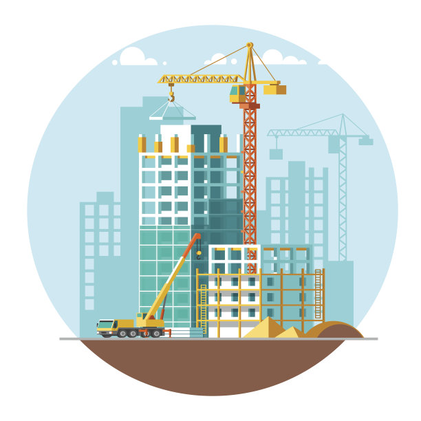 住宅建筑。施工现场概念设计。平面风格矢量插图。图片下载