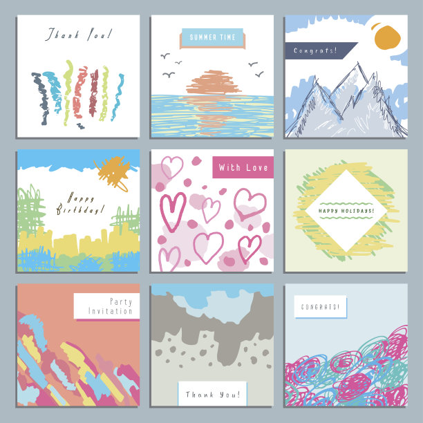 一套创意方请帖，祝贺，喜帖。手绘。设计海报，海报，宣传册，传单图片下载