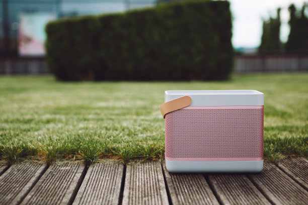 便携式小型无线扬声器在公园里播放图片下载
