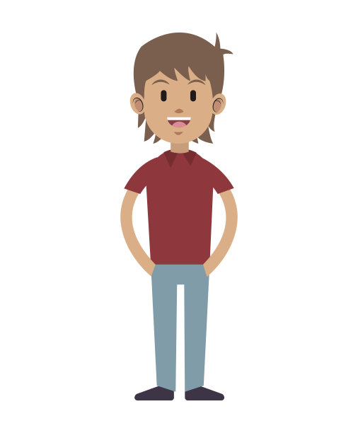 穿着红t恤和牛仔裤的男孩站在那里图片下载