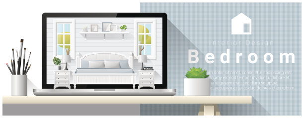 现代卧室室内设计背景、矢量、插画图片下载