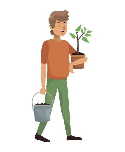 人扛着盆栽和土盆图片下载